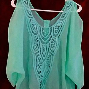 Crocheted design back,cold shoulder boho blouse